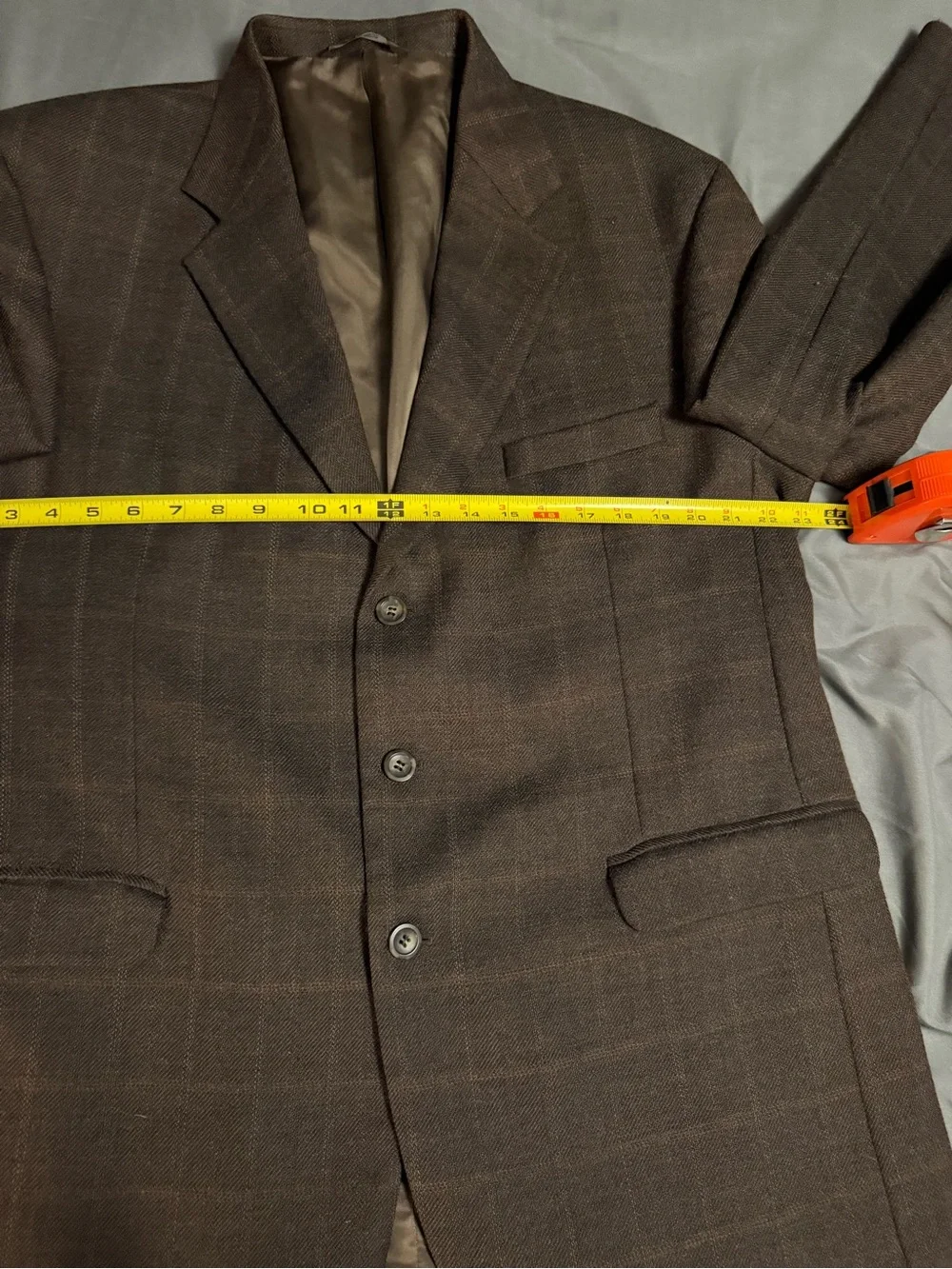Stafford Executive Lambswool Cashmere Sport Coat Blazer - Mens 44R Brown Plaid